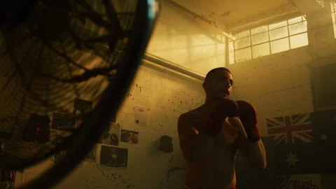 Practicing punches inside a boxing studio Stock Footage 100035402
