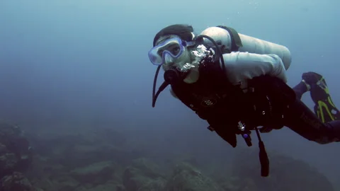 Practicing scuba diving in the waters of the Caribbean Sea underwater Stock Footage 100091457