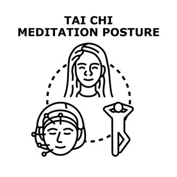 Practicing tai chi meditation posture for wellness Stock Illustration