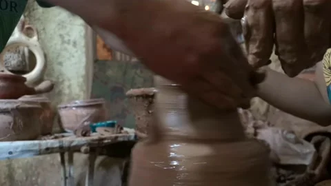 Practicing traditional ceramics pottery making Stock Footage
