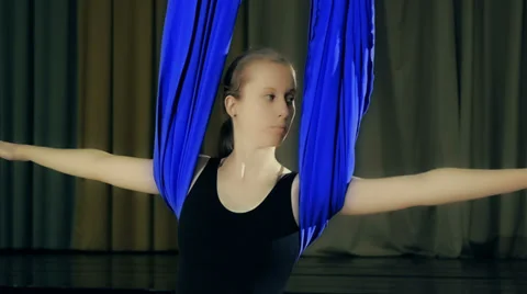 Practicing yoga in the air, close up Stock Footage 38479955