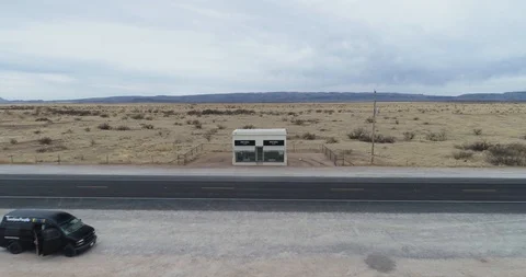 Prada art installation pulling back to show scale drone aerial 4K Stock Footage 111315650