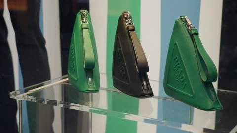Prada bags in the shop window Stock Footage 196818463