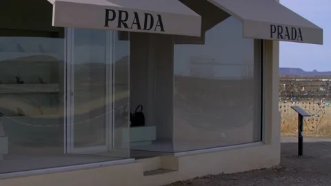 Prada Marfa Store sculptural art installation by artists Elmgreen &amp; Dragset Stock Footage 229821520