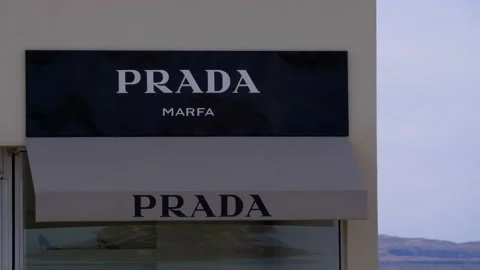 Prada Marfa Store sculptural art installation by artists Elmgreen &amp; Dragset Stock Footage 229821522