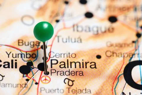 Pradera pinned on a map of Colombia Stock Photos