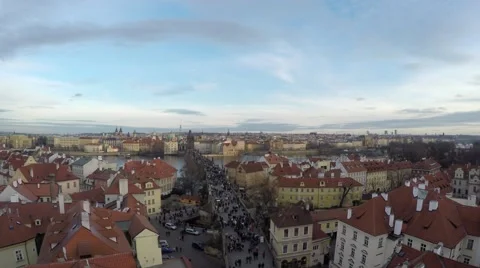 Prague aerial medium height facing east near Charles Bridge 4k Stock Footage 58706101
