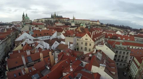 Prague aerial medium height facing west steady still shot of Prague Castle 4k Stock Footage 58707064