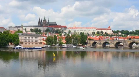 Prague and Vltava river Stock Footage 56936998