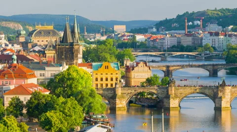 Prague and Vltava river in spring Stock Footage 55205276