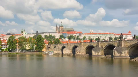 Prague and Vltava river in a spring day time lapse Stock Footage 56935466