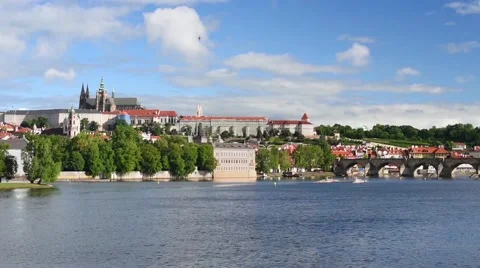 Prague and Vltava river at spring morning Stock Footage 59722967