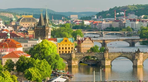 Prague and Vltava river, timelapse Stock Footage 59918908
