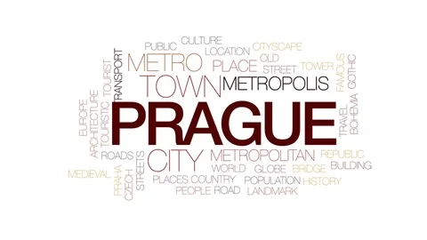 Prague animated word cloud, text design animation. Kinetic typography. Stock Footage 75587808