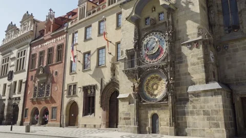 Prague Astronomical Clock at empty Old Town Square in Prague, Czech Republic Stock Footage 138026146