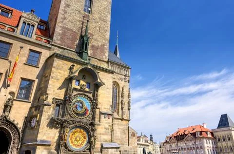 The Prague Astronomical Clock located at the Old Town Hall in Prague, Czech R 스톡 사진