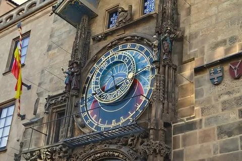 Prague Astronomical Clock, medieval tower clock on the Old Town Hall Stock Photos