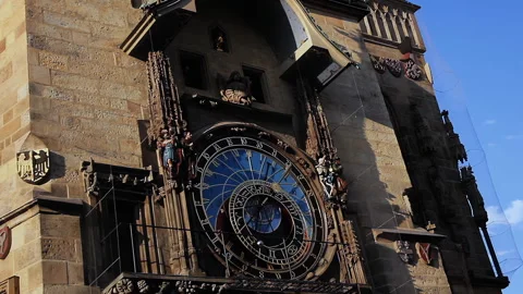 Prague Astronomical Clock With Moving Figures And Statues On Historic Tower - 4K Stock Footage 344426711