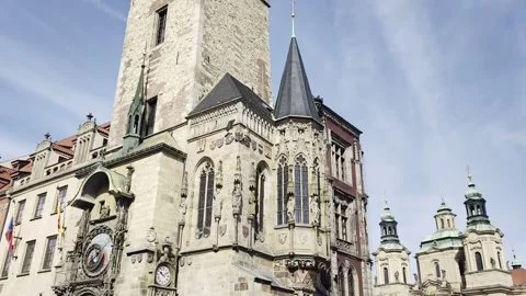 Prague Astronomical Clock at Old Town Hall and St Nicholas Church Stock-Footage 332566993