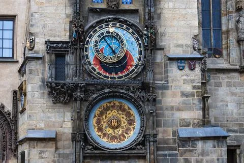 The Prague astronomical clock in the Old Town of Prague, Czech Republic Stock Photos