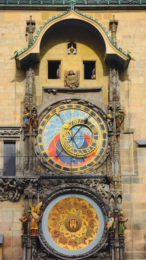 Prague Astronomical Clock Orloj Tower Cinematic 4K Slow Motion Vertical Footage Stock Footage 319426831