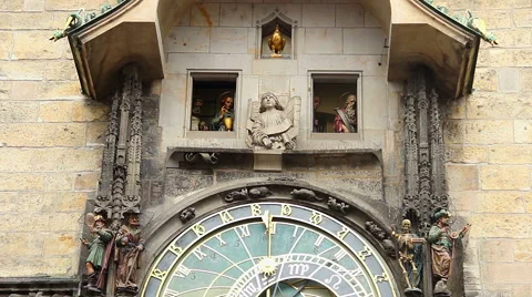 Prague astronomical clock performance, Old Town. Part 2 of 2 Stock Footage 43683176
