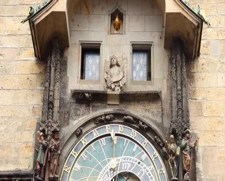 Prague astronomical clock performance, Old Town. Part 1 of 2, click for HD Stock Footage 43896080