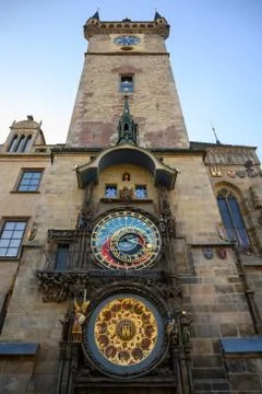 The Prague Astronomical Clock on the side of The Old Town Hall, Prague, Czech Stock Photos