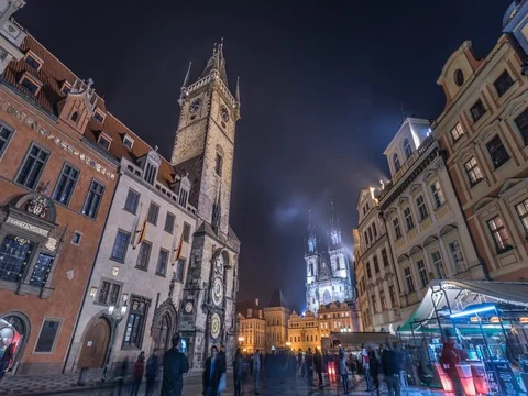 Prague astronomical clock Timelapse at night Stock Footage 74788039