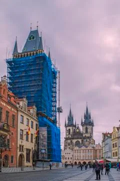 The Prague Astronomical Clock Tower reconstruction Stock Photos