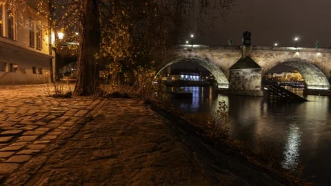 Prague bridge, night Stock Footage 104520618