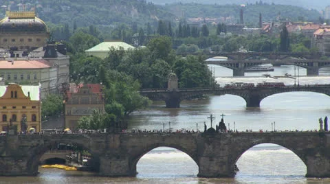 Prague bridges Stock Footage 25105576