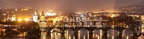 Prague bridges over Vltava River in the evening, Praha, Czech Republic Stock Photos