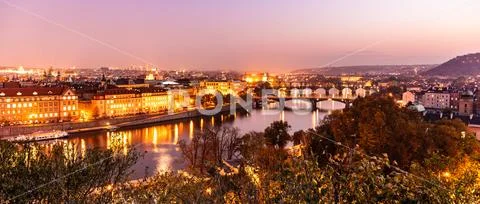 Prague bridges over Vltava River in the evening, Praha, Czech Republic Stock Photos