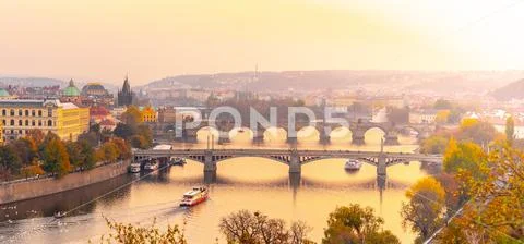 Prague bridges over Vltava River in the evening, Praha, Czech Republic Stock Photos