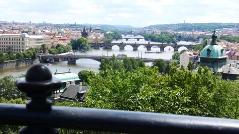 Prague Bridges in the Summer. Czech Republic. No movement Camera. Stock Footage