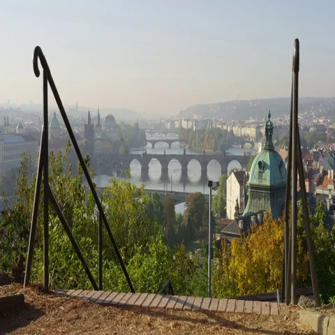 Prague Bridges View Between Railings - 4k - Slow Motion Stock Footage 69701218