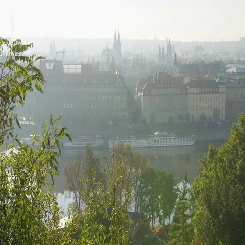 Prague Bridges View Bird Train - 4k - Slow Motion Stock-Footage 69344984