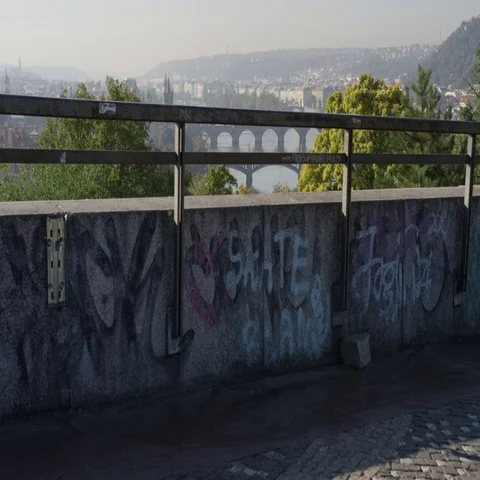 Prague Bridges View Graffitti Push - 4k - Slow Motion Stock Footage 69345174