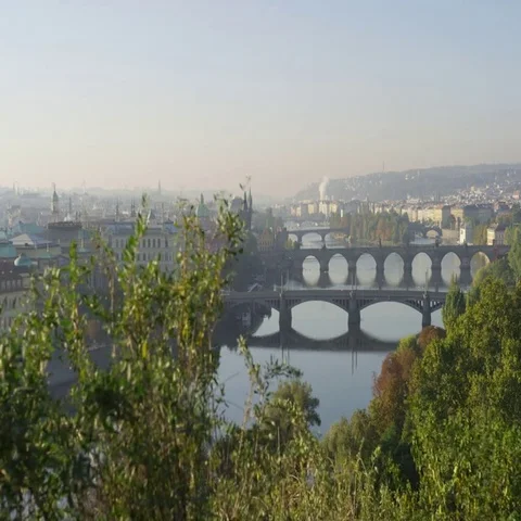 Prague Bridges View Moving Right - 4k - Slow Motion 動画素材 69701249