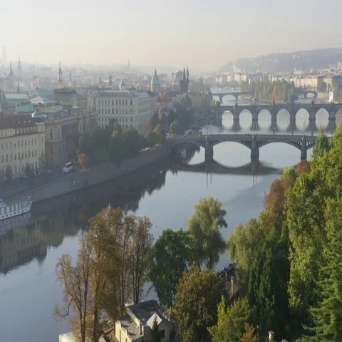 Prague Bridges View Petrin Tower - 4k - Slow Motion 動画素材 69701083