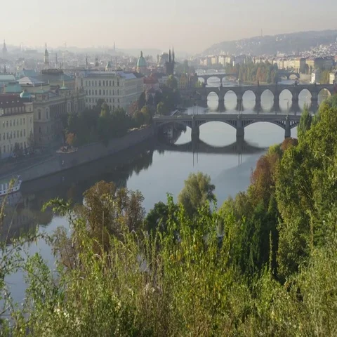 Prague Bridges View Push Angle- 4k - Slow Motion Stock-Footage 69701564