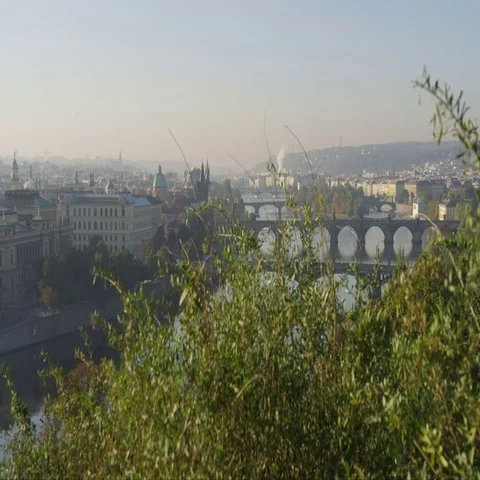 Prague Bridges View Rising - 4k - Slow Motion 動画素材 69344997