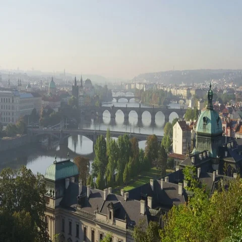Prague Bridges View Rusty Railings Descend Closer - 4k - Slow Motion 動画素材 69701155