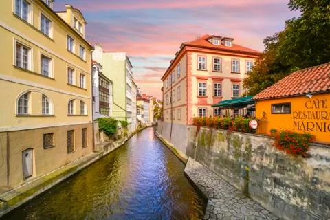 Prague cafe at sunset Stock Photos