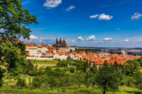 Prague Castle and Lesser Town panorama. View from Petrin Hill. Prague, Czech  Stock Photos