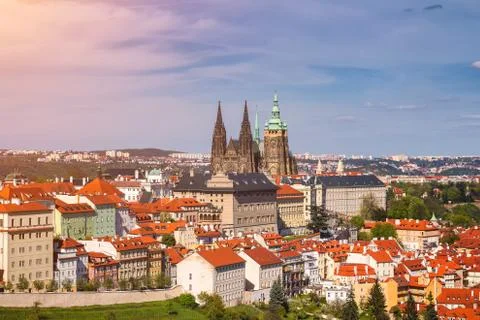 Prague Castle and Saint Vitus Cathedral, Czech Republic. Panoramic view Stock Photos