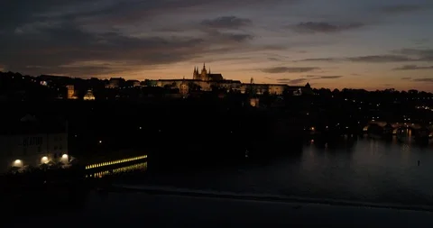 Prague Castle and Sovovy Mlyny in Prague Czech republic, drone shot 動画素材 128022964