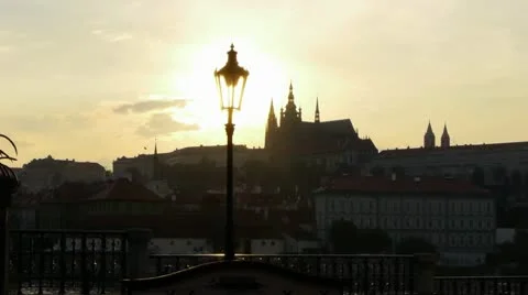 Prague Castle backlit at Sunset, Czech Republic. Stock Footage 10572922