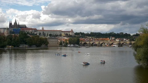 Prague Castle, Charles River and the Vltava River, Czech Republic Stock Footage 117178934